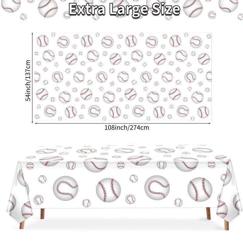 Lemicin 3 Pack Baseball Tablecloths 54 x 108 Inch Disposable Plastic Baseball Party Table Cover Rectangular Table Cloth for Kids Sports Birthday Party Games Decoration Dining Outdoor Picnics Supplies - Image 2